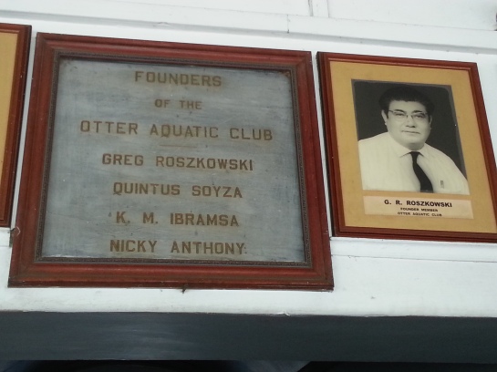 A photograph of Radio Ceylon broadcaster Greg Roszkowski hangs in the Otter Aquatic Club in Colombo, Sri Lanka.